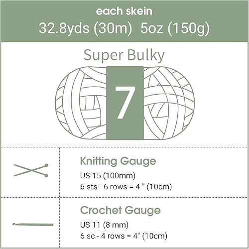 Miniatura 7 de HOMBYS Hilo de felpilla grueso verde salvia para tejer a mano, esponjoso, suave, jumbo, hilo súper voluminoso para manta gruesa, hilo para tejer con