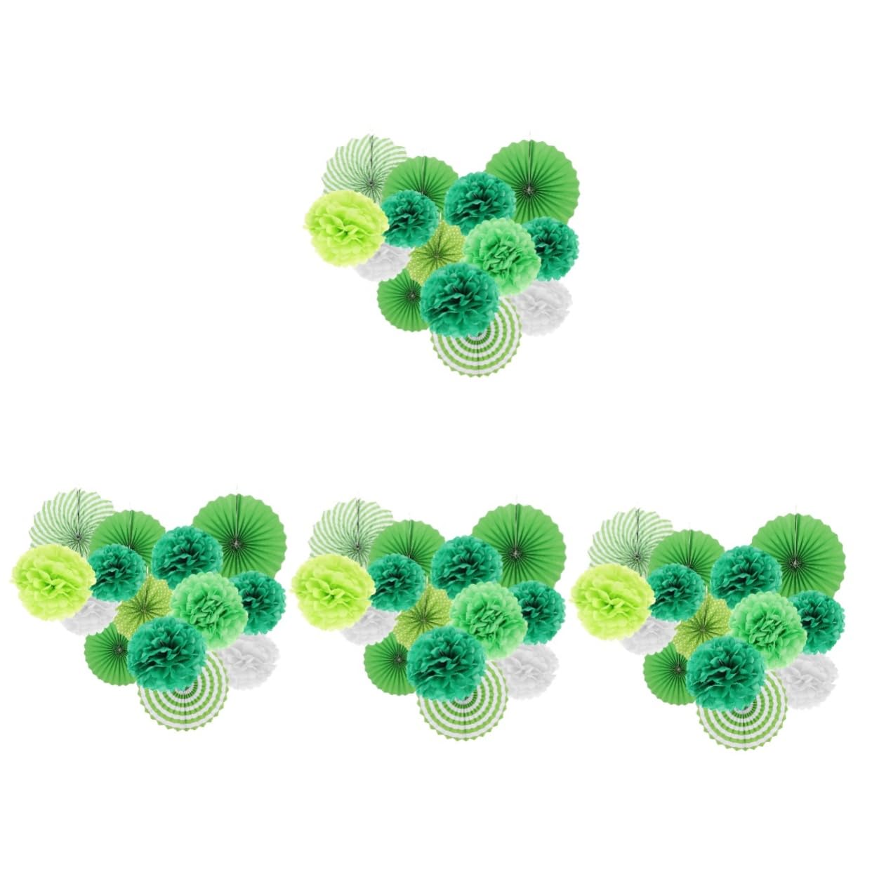 ABOOFAN 4 Sätze Teiliges Party Deko Set Grün Papierfächer Und Pompons Kombination Vielseitige Hängedekoration Für Hochzeit Geburtstag Babyparty Decke Fenster Und 14 Stück * 4