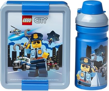 LEGO CITY LUNCH SET - Fun & Functional 390ml Bottle & Lunch Box for Kids & Adults, Dishwasher Safe, Perfect for Meals on the Go, Grey & Blue