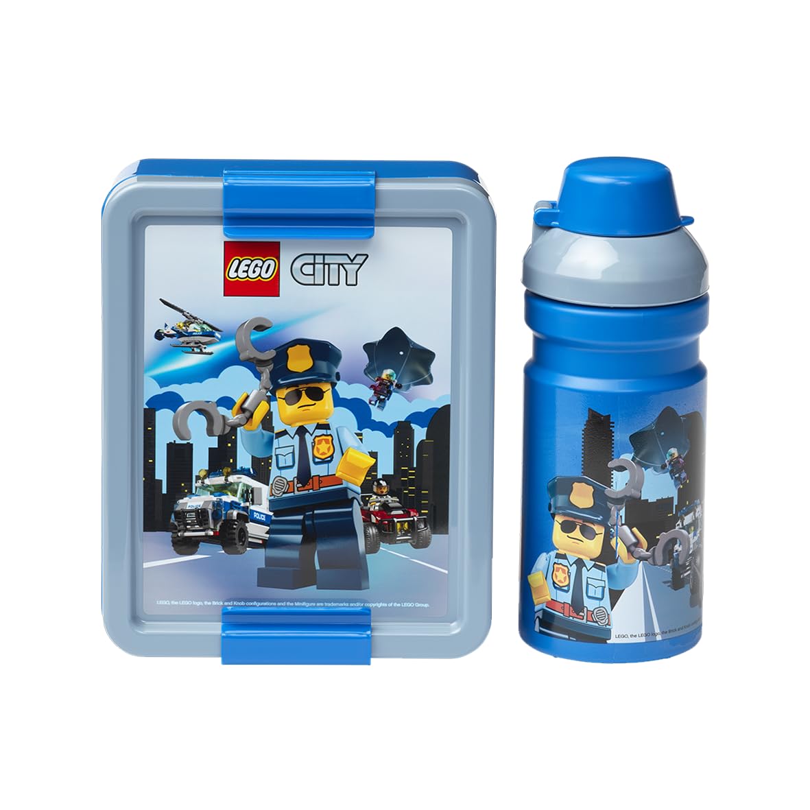 LEGO CITY LUNCH SET - Fun & Functional 390ml Bottle & Lunch Box for Kids & Adults, Dishwasher Safe, Perfect for Meals on the Go, Grey & Blue