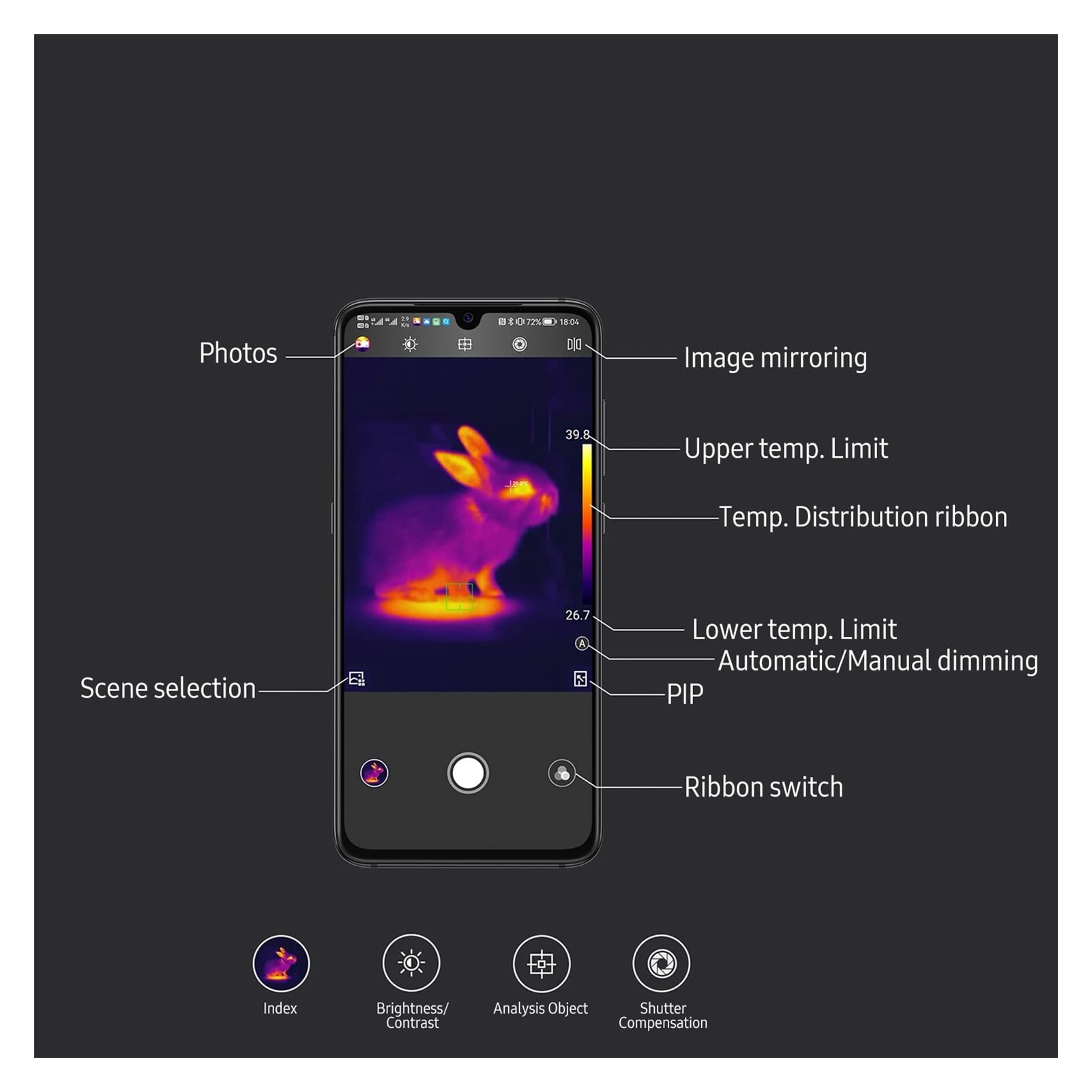 Kamera termowizyjna, Kamera termowizyjna na podczerwień Automatyczne ustawianie ostrości Mini kieszonkowy rozmiar Smartfon Kamera termowizyjna na podczerwień 256x192 Rozdzielczość IR -20~150 ℃(Dark