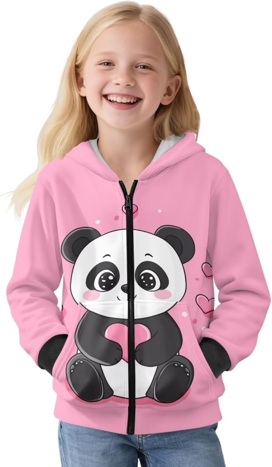 Cute Animal Patterns Girls Zip Hoodie Soft Long Sleeve Running Pullover Hooded Sweatshirt with Pockets