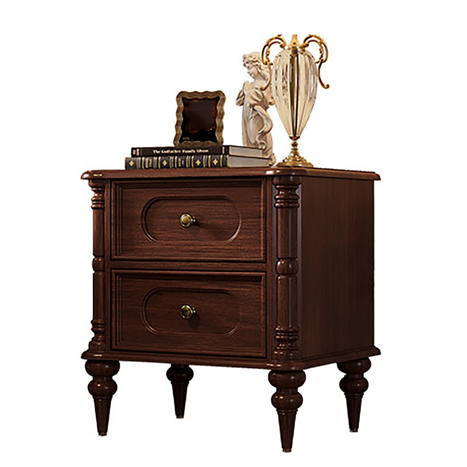 SXZenSpace Solid Wood Nightstand with 2 Storage Drawers Night Stand Vintage Bedside Table for Bedroom Closet Entryway(Brown)