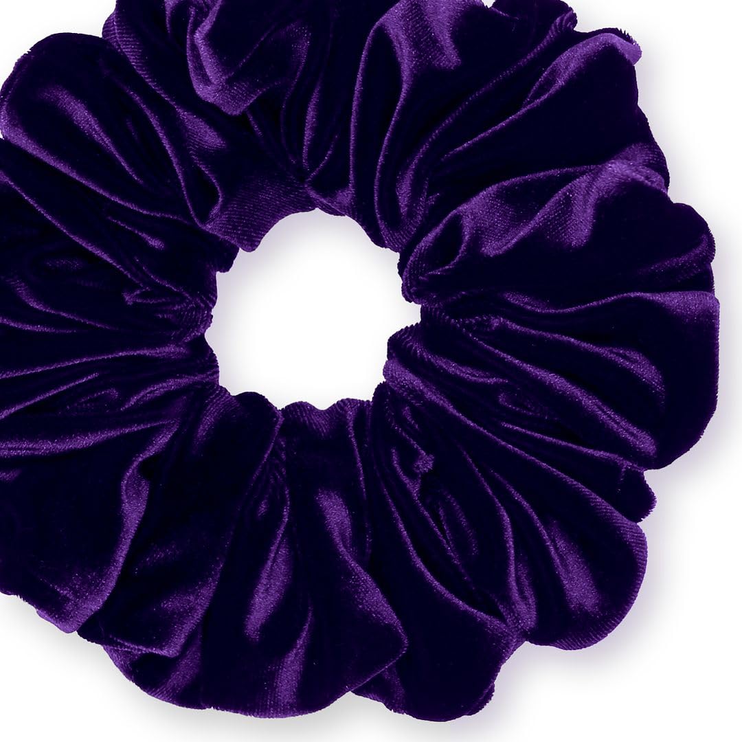 Velvet Scrunchies King Size Purple Dark XXL Plush Ponytail Holders Oversized Big Made in the USA
