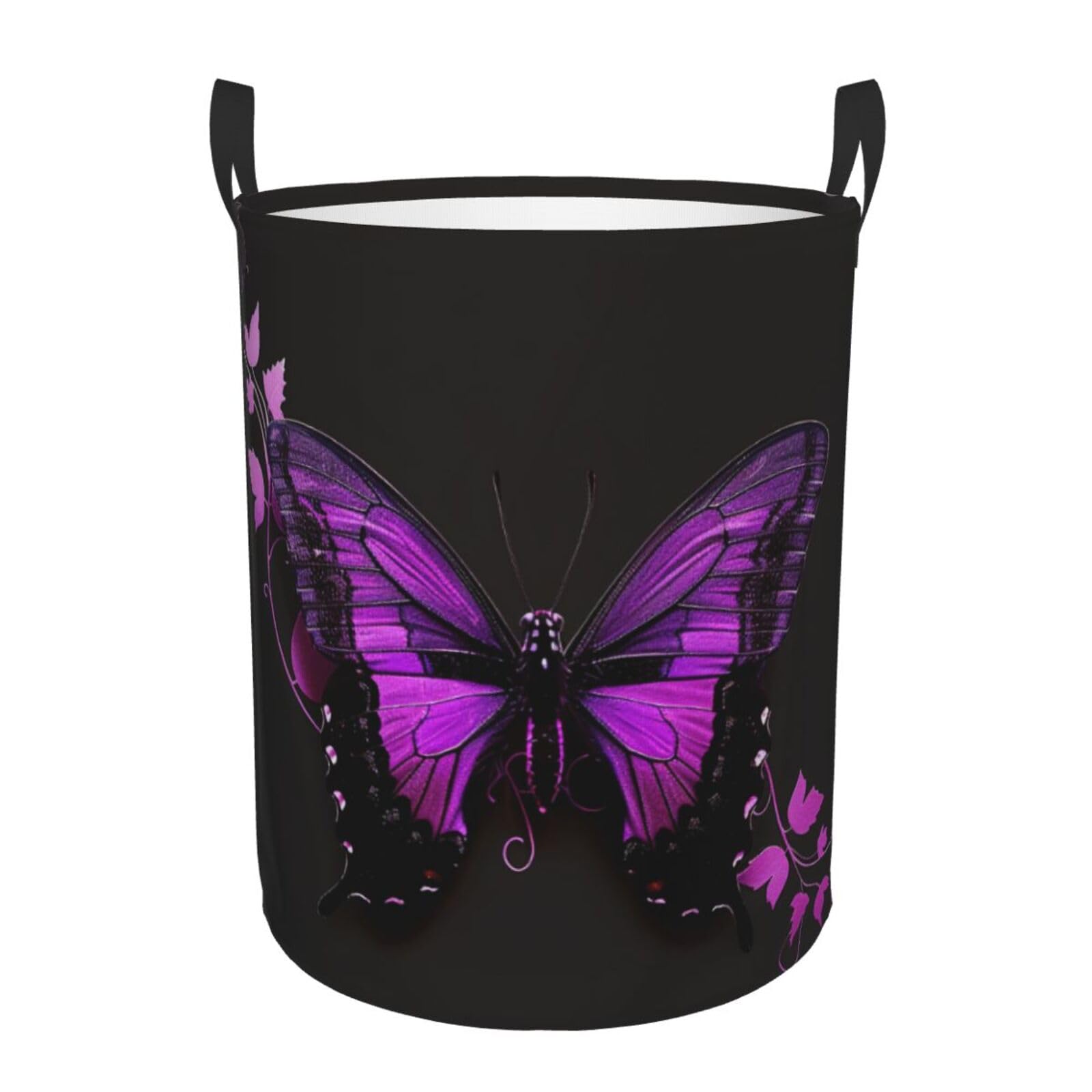 Panier à linge imperméable papillon violet grand bac de rangement rond 40x50