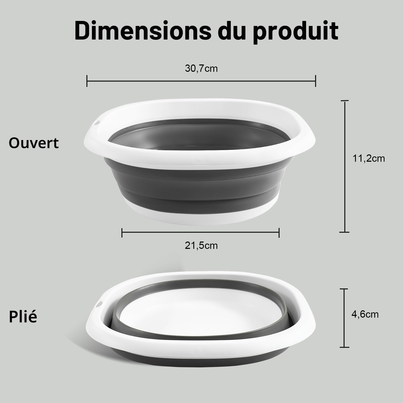 Bassine Pliable, Bassine Retractable Lavabo Pliable Multifonction en Silicone, Bol à Vaisselle Ronds Pliable Cuvette Peu Encombrant pour Voyage Camping et Cuisine, 5 L