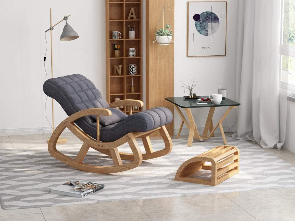 LSLYTQ Rocking Chair,Comfortable Nordic Balcony Rocking Chair Solid Wood Rocking Chair, Easy Chair, Adult Solid Wood Reclin, ping Chair, Balcony, Lazy Couch, Eldly Rocking Chair, Classic Gray
