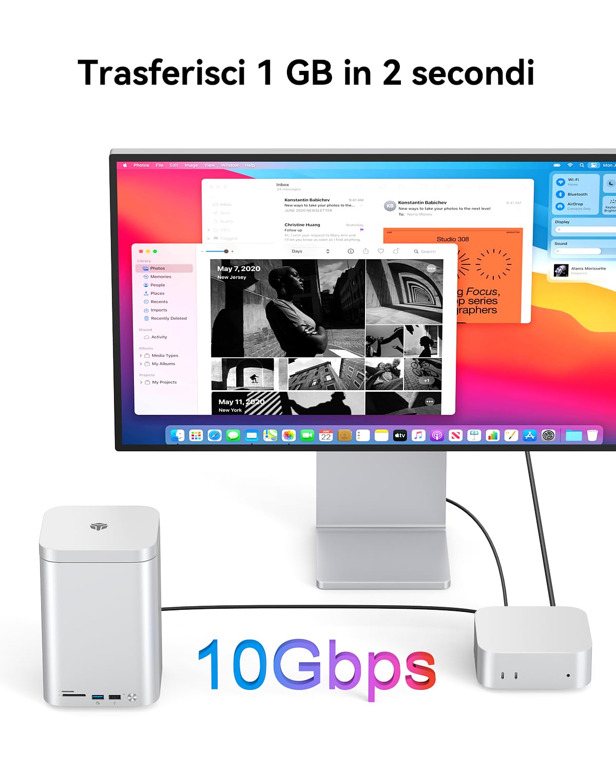 Yottamaster 2 Bay 10Gbps RAID Case per Disco Rigido, USB-C 10Gbps per 2,5"/3,5" SATA HDD/SSD + M.2 NVMe/SATA, Fino a 56TB, Hub USB, Lettore SD/TF, Case in Alluminio con Ventola (Senza Disco)