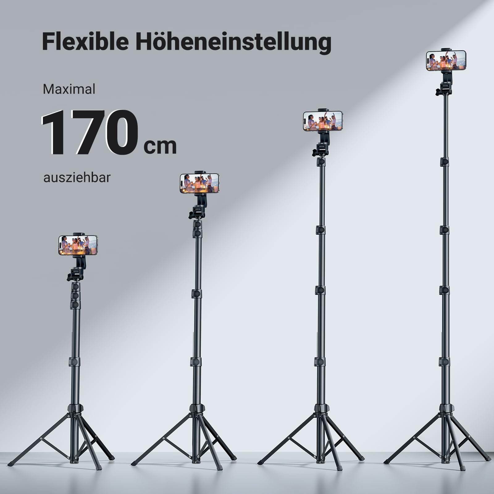 UGREEN Handy Stativ 170cm Stabil und Tragbar Handy Ständer mit Bluetooth Fernbedienung, Smartphone Stative kompatibel mit iPhone 17 16 15 14 Pro Max,14 Pro,14, Galaxy S23 Ultra, S23+, Huawei, GoPro