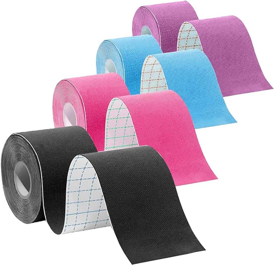 Paporich Kinesiology Tape Athletic Sports Self Adherent Muscle Tape for Physical Therapy Sports Athletes, Elastic Exercise Tape for Muscles, Breathable and Waterproof K Tap, 4 Rolls, 5cm x 5m/Rolls