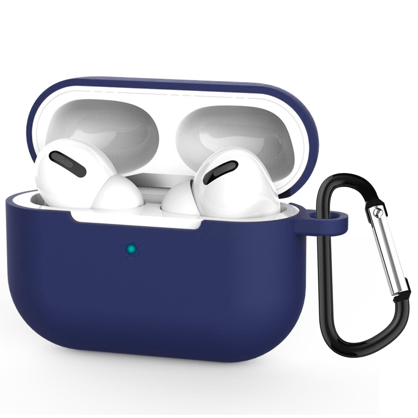 KANOYO AirPods Pro 対応 シリコンケース AirPods Pro 第1世代 ケース エアーポッズ プロ 保護ケース カラビナ付き 全面保護 装着充電可能 可視LEDライト 耐衝撃 防塵 軽量 [ブルー]