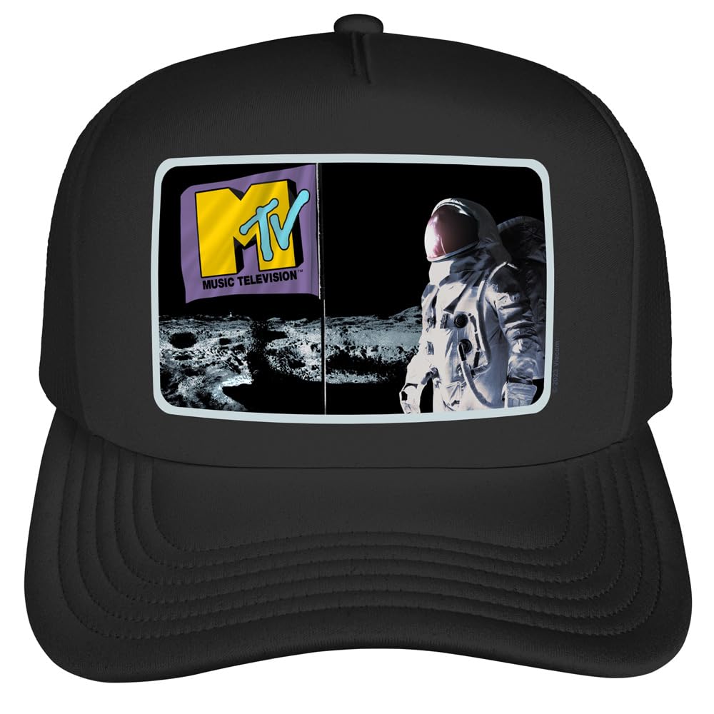 Popfunk Official MTV - Logo Moon Person MTV Flag Foam Snapback Trucker Hat - Unisex for Men and Women