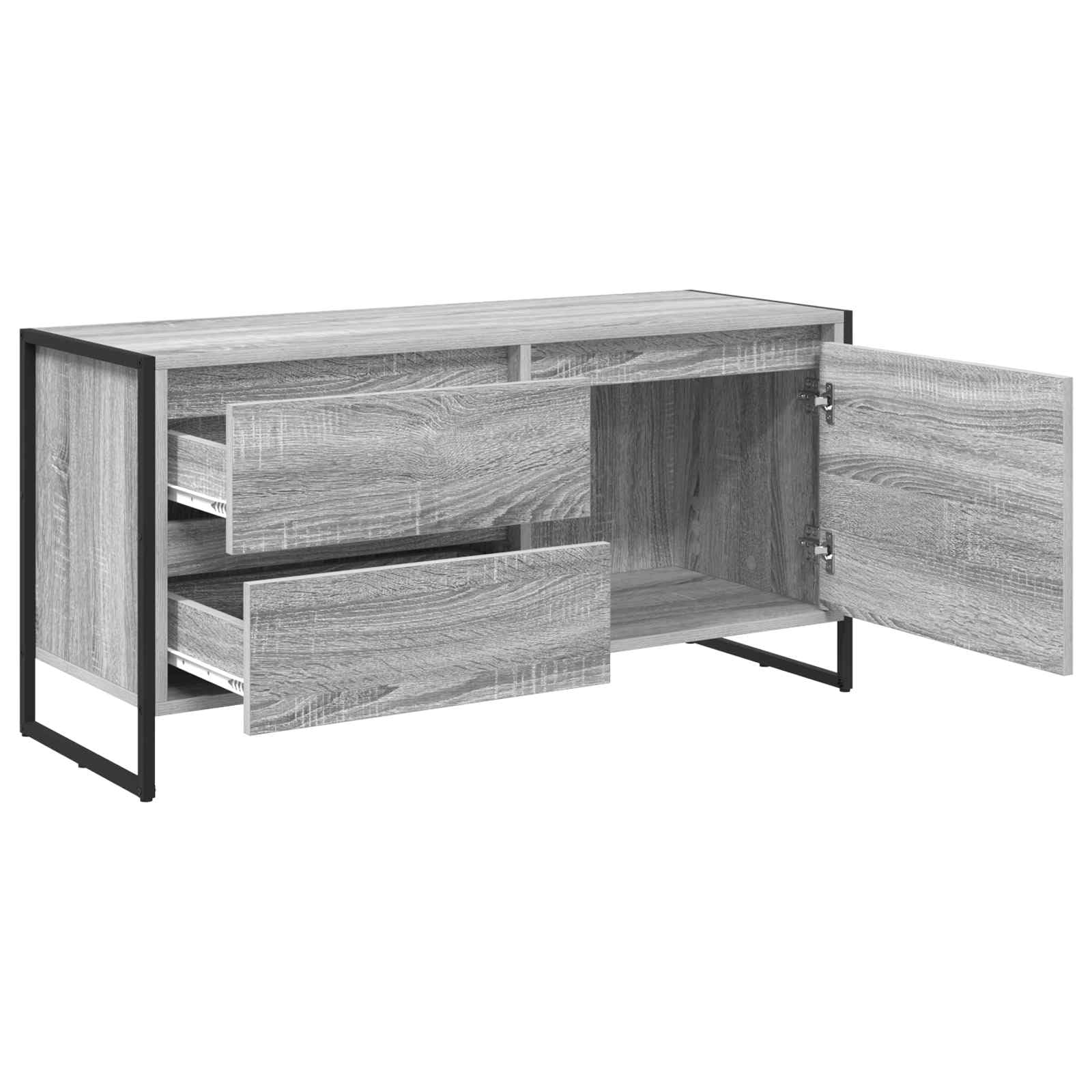 Meble telewizyjne 100 x 36 x 49,5 cm, szary materiał drewnopochodny, konsola medialna z systemem zarządzania kablami i miejscem do przechowywania do salonu, kina domowego