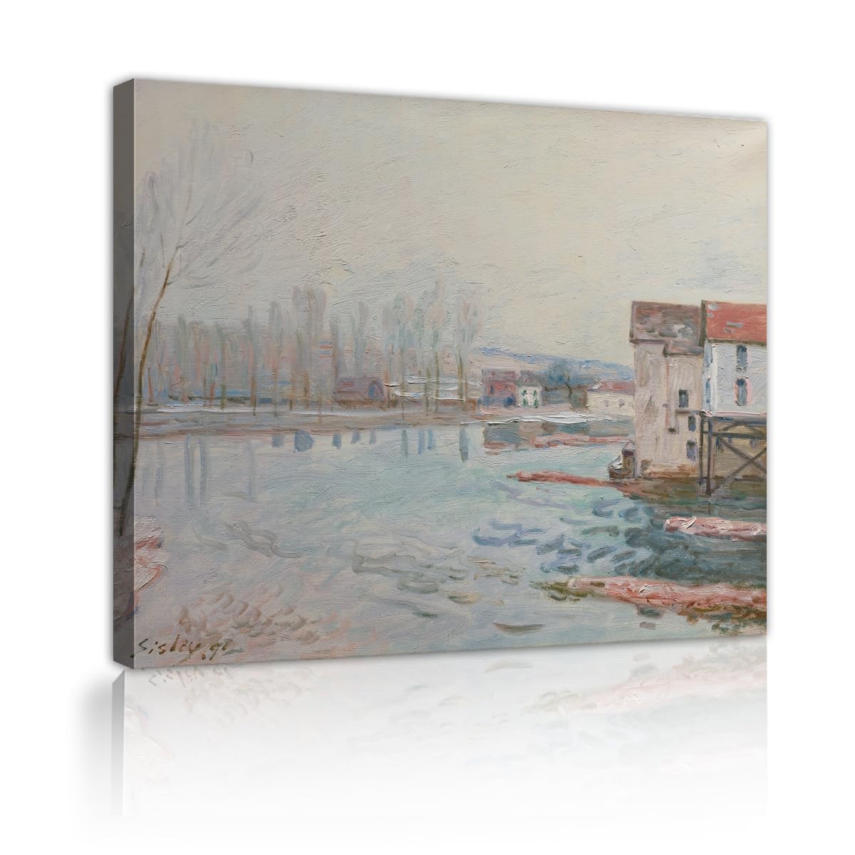 TOANGWALL Winter River Landscape Canvas Wall Art Club Alfred Sisley Moret in Winter Famous Painting Framed Poster for Restaurant Decor 40x50cm