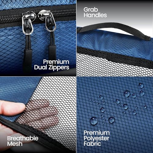 Image of FATMUG Polyester Packing Cubes Travel Pouch Bag Organiser Set of 8 (2X Large-Medium-Small And Slim, Navy Blue)