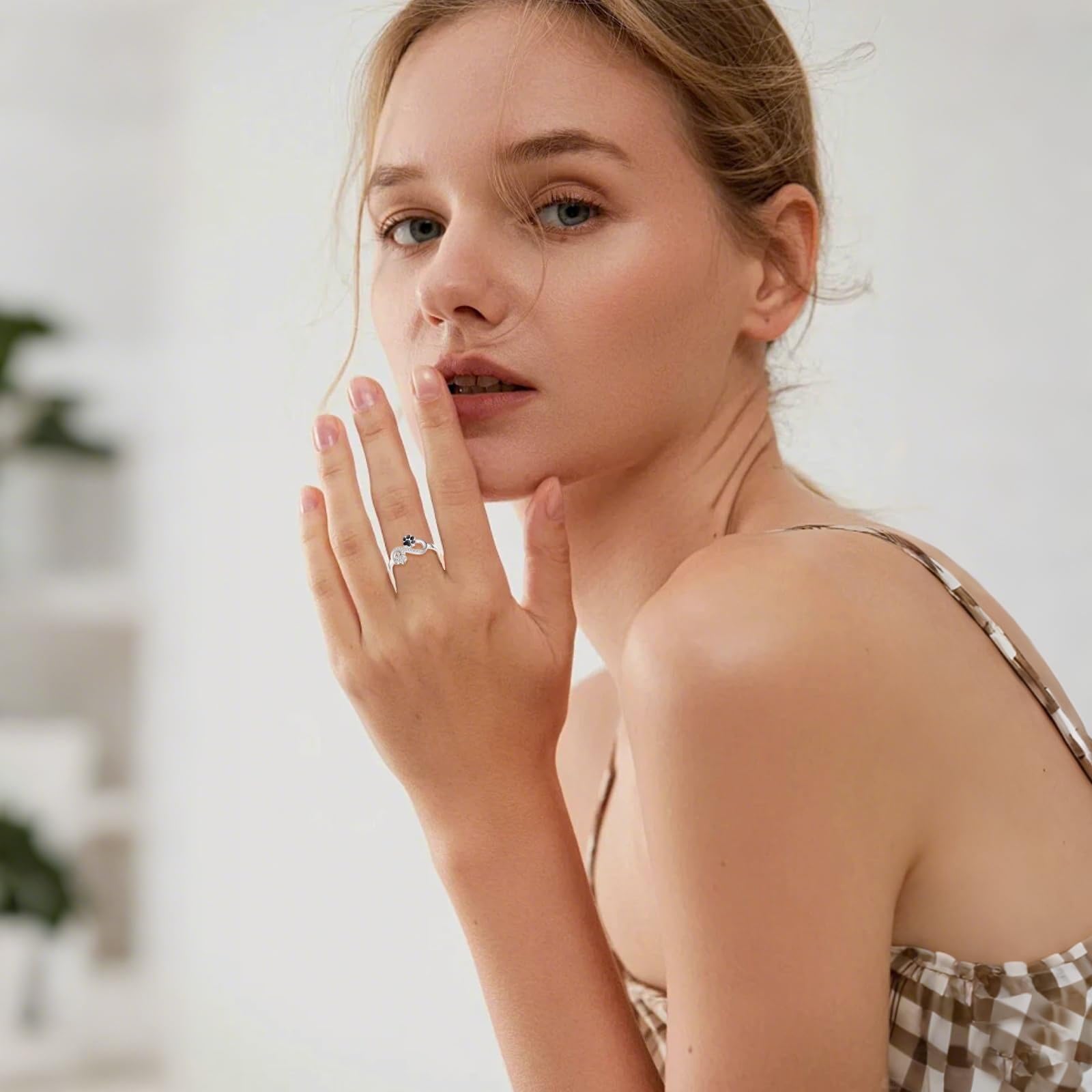 POPLYKE Katze Pfote Print Ring925 Sterling Silber Hund Infinity Welpe Haustier Kralle Ringe für Damen Immer in meinem Herzen Tier Familie Schmuck