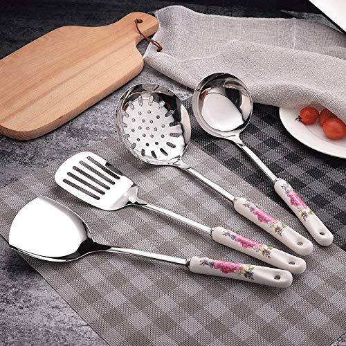 Utensilios de Cocina Utensilios de Cocina Cocinar 7 Piezas Mangos de cerámica Juego de Herramientas de Cocina Utensilios de Cocina de Acero Inoxidable Juego de cocinas Salteado Palas Cucharas Colador