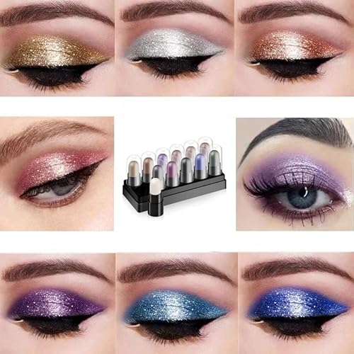 12 Color Eyeshadow Stick Set, Long Lasting 24 Hours Eyeshadow Palette, Waterproof Eyeshadow And Sweat-Proof Eyeshadow, Hypoallergenic Eyeshadow, Highlighter Eye Liner, Multi-Dimensional Eyes Look #TOP2
