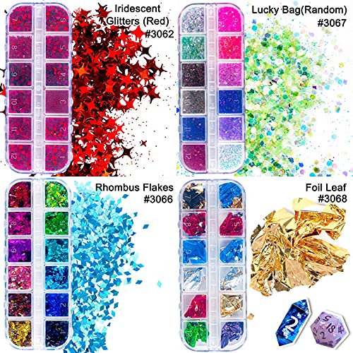 Iridescent Glitters, Holographic Sequins, Laser Flakes, Foil Chips, Beads, Mirror Chrome Pigment Powders, Resin Jewelry Making Kit Art Craft Supplies Pack Of 22-Box 264 Designs #TOP3