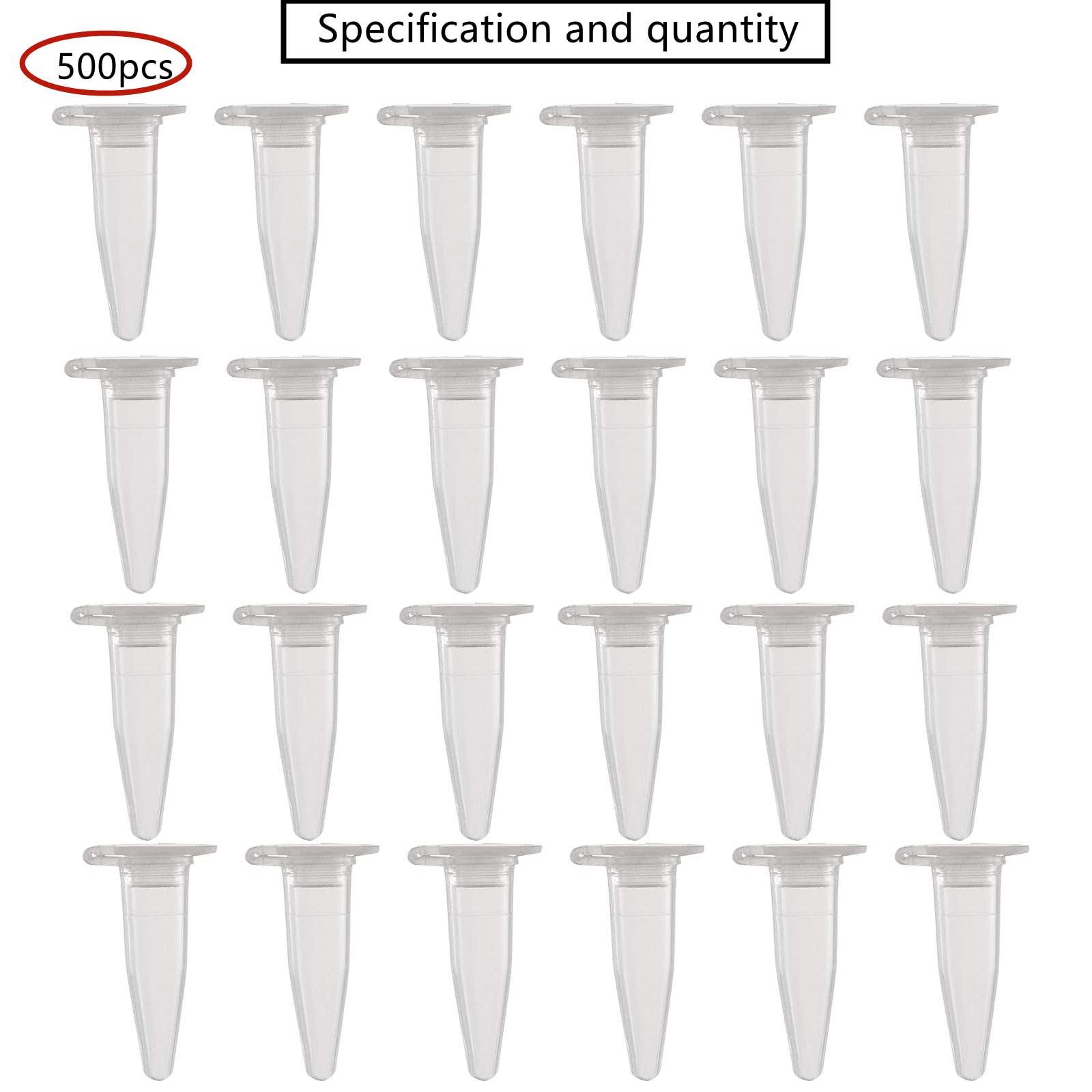 HUAZIZ Tubos de Ensayo 0,2 ml 500 pcs Polipropileno Graduado Plástico Centrífuga Vials con Tapa Plana