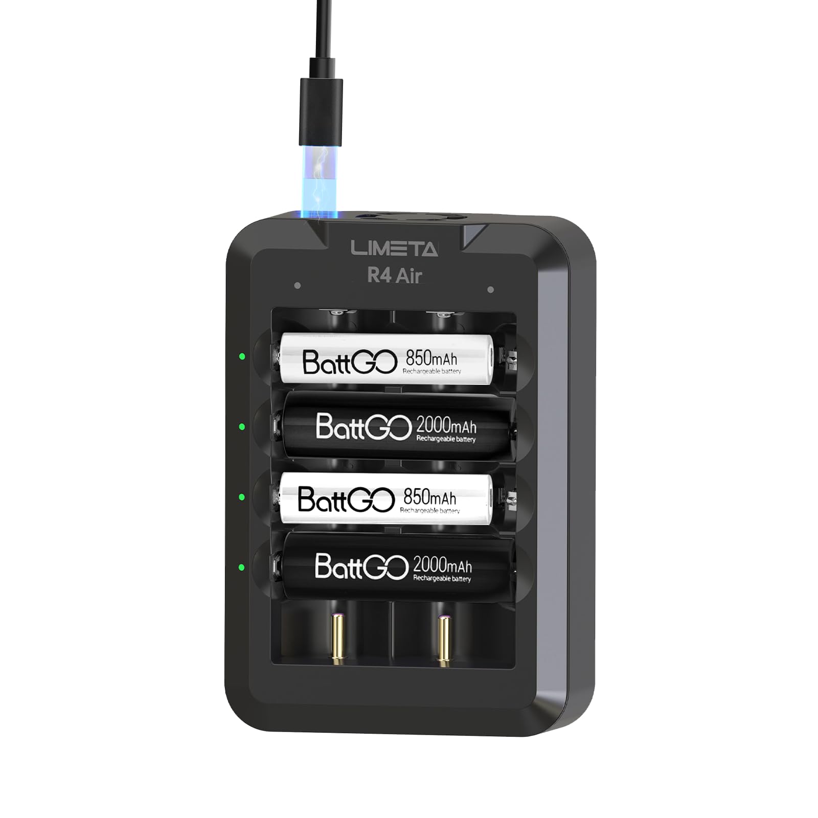 LIMETA R4Air 4+2 Bay Akku Ladegerät für AA AAA, 18650 Akku Batterie Ladegerät mit USB-C Prot, Unterstützt App Steuerung, für 18650 21700 26650 NIMH 1,5V LiIon Eneloop NICD NIZN