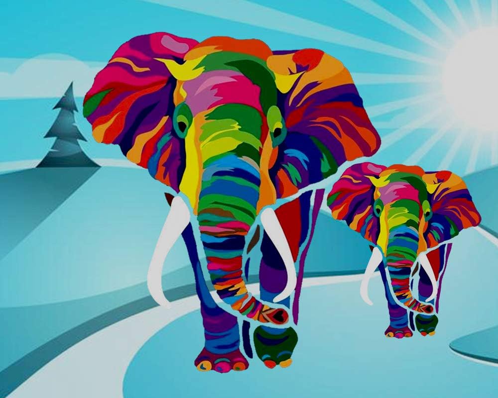 iCoostor Paint by Numbers DIY Acrylic Painting Kit for Kids & Adults Beginner - 16" x 20" Colorful Elephant Pattern