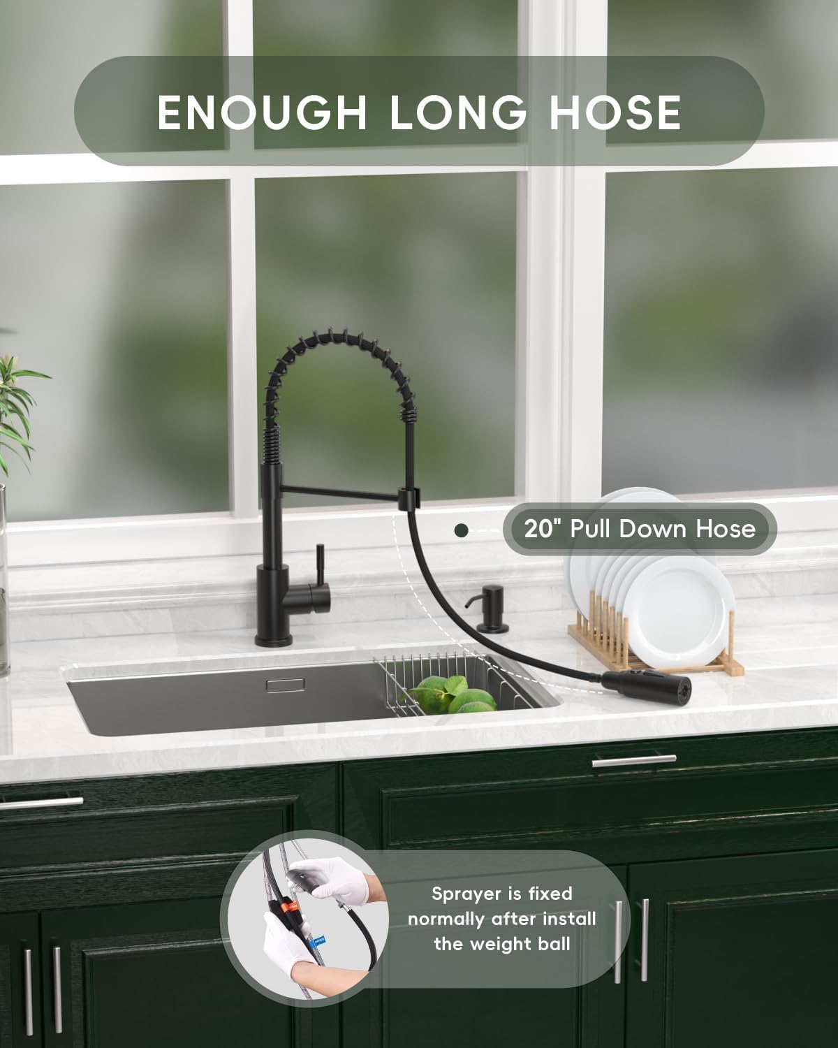 APPASO Black Kitchen Faucet with Pull Down Sprayer, Tall Commercial Spring Kitchen Sink Faucet with Soap Dispenser, Single Handle High Arc Stainless Steel Faucets for Home RV Utility Sink, Matte Black