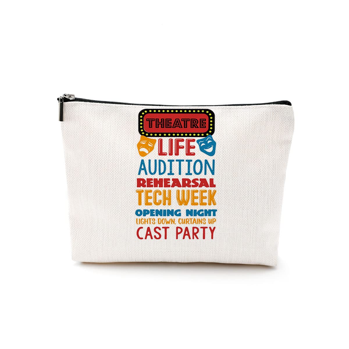 Theatre Life Cosmetic Bag Makeup Bag Pouch Theater Gifts Musical Theatre Drama Lover Gifts Comedy Tragedy Mask Bag for Women Actor Actress Teacher