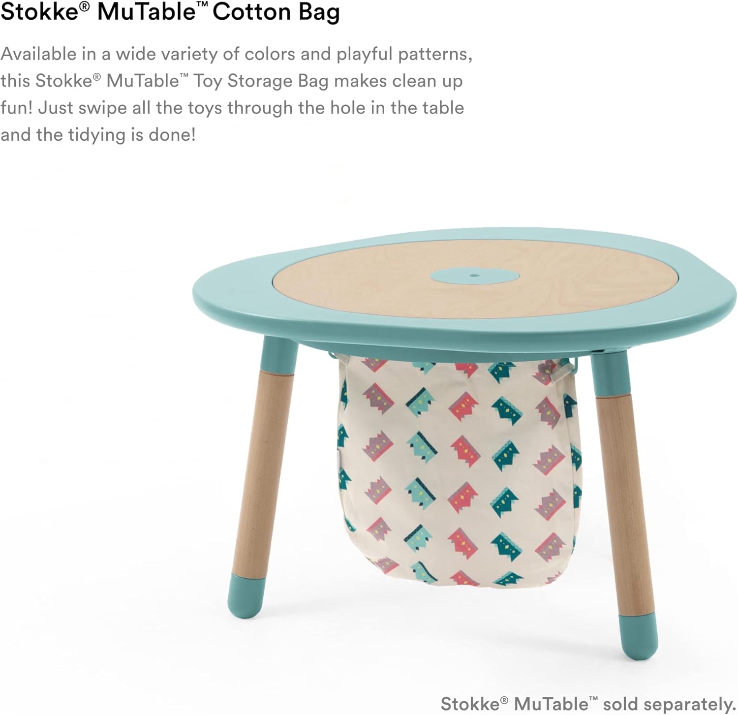 Stokke MuTable Cotton Bag, Crowns - Toy Storage Bag for Small to Medium-Sized Toys - Made of Soft Cotton - Lightweight, Easy to Carry