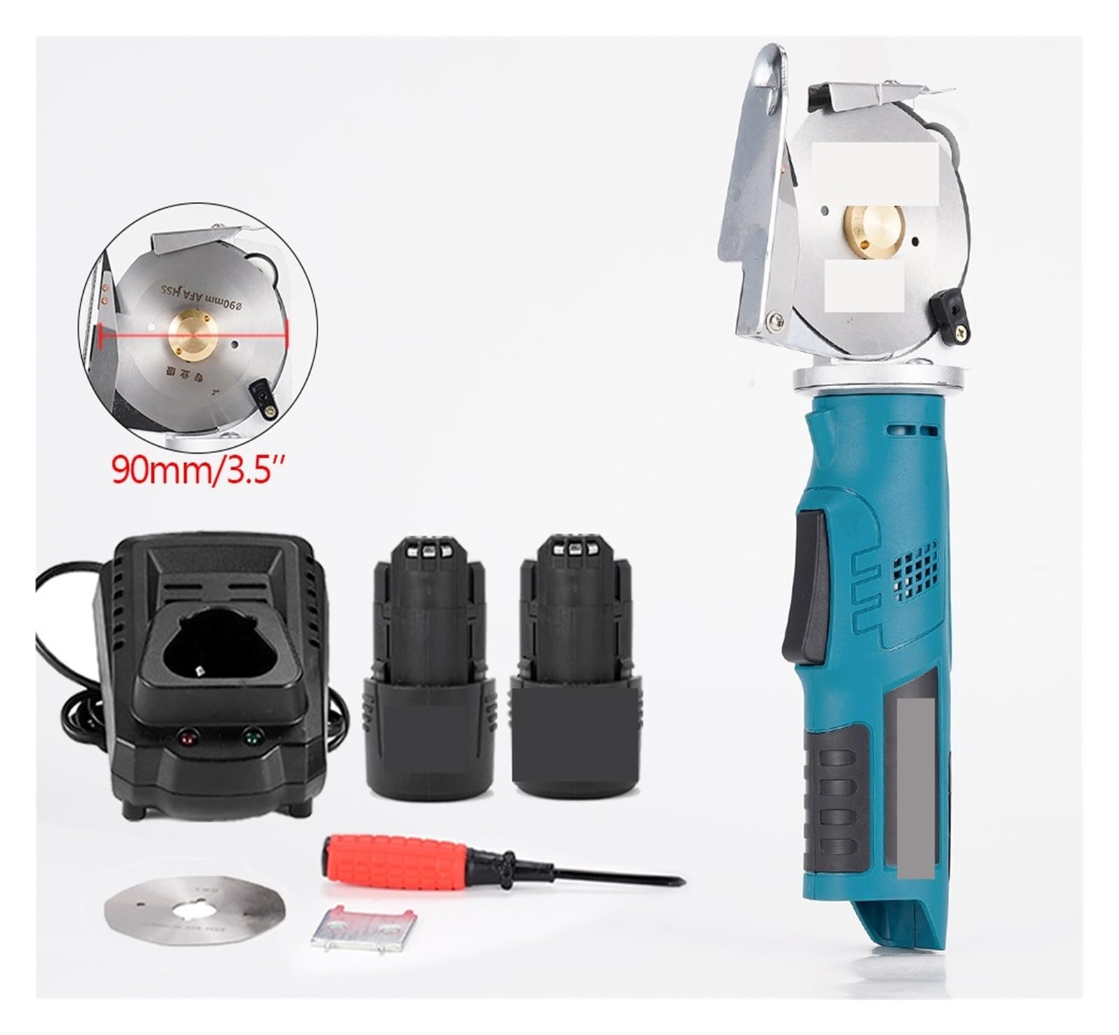 Tijeras Redondas eléctricas, máquina rotativa de Corte de Tela, Potente Herramienta de Corte de Tela de Fieltro de Cuero(2Battery 1Charger)