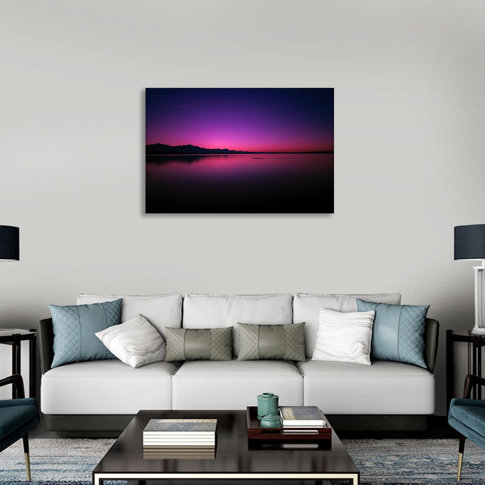 GRASKY Strand sonnenuntergang bild sonnenuntergang bild auf leinwand wandbilder landschaftsbilder mit rot Leinwandbilder Sonne am Meer Wohnzimmer Deko Kunstdrucke 70x105cm(28x41Zoll) Innenrahmen