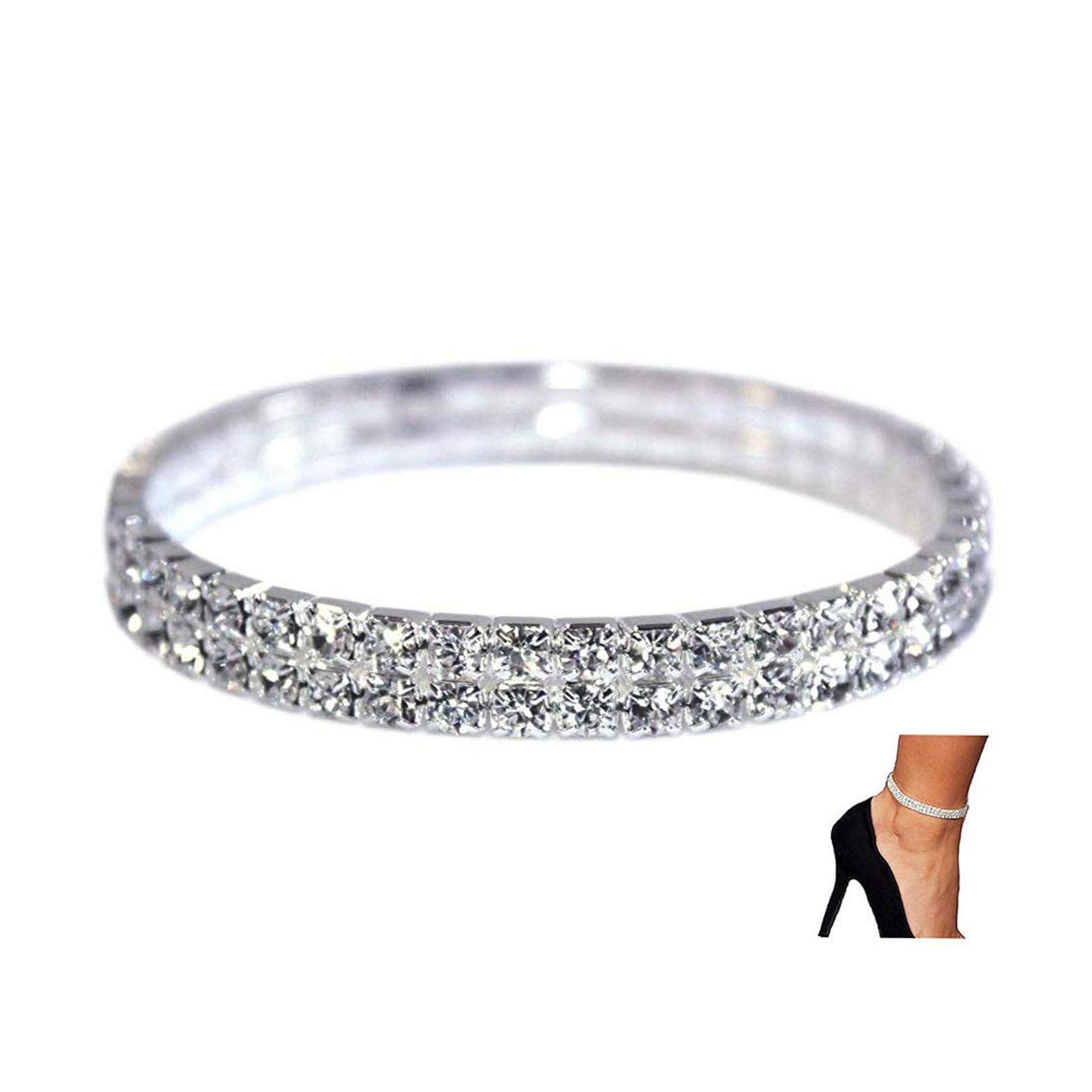 LucBuyTwinkle Diamond Anklet, Elastic Bling Shining Rhinestones Foot Jewelry Bracelet Bridal Summer Jewelry