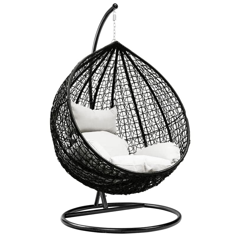 Image of Zenheaven Single Seater Swing Chair with Stand & Cushion Outdoor Indoor Balcony Garden Patio,Powder Coated Frame,UV Protected Wicker,Premium Cushion AD-31