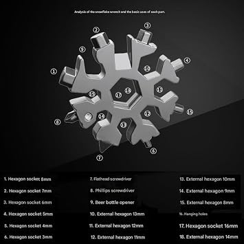 19-in-1 Snowflake Multi Tool, Stainless Steel EDC Keychain for Men