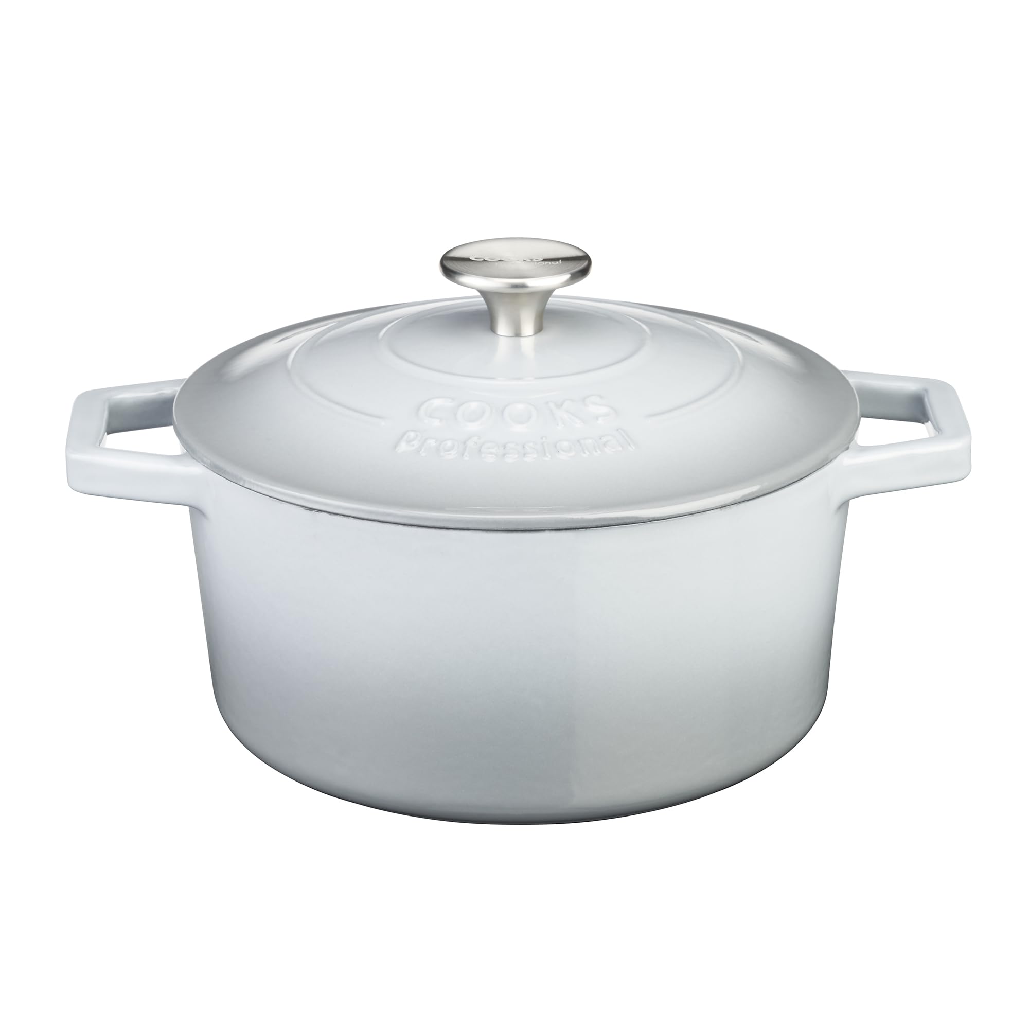 Cooks Professional20cm Cast Iron Casserole Dish 2.8L with Lid & Handles | Colourful Modern Design Enamelled Cooking Pan Pot | Suitable For All Hobs Inc Induction | Oven & Grill Safe | Grey