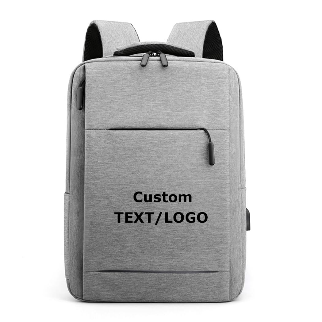 Custom Backpacks with Laptop Compartment Name Photo (Grey)