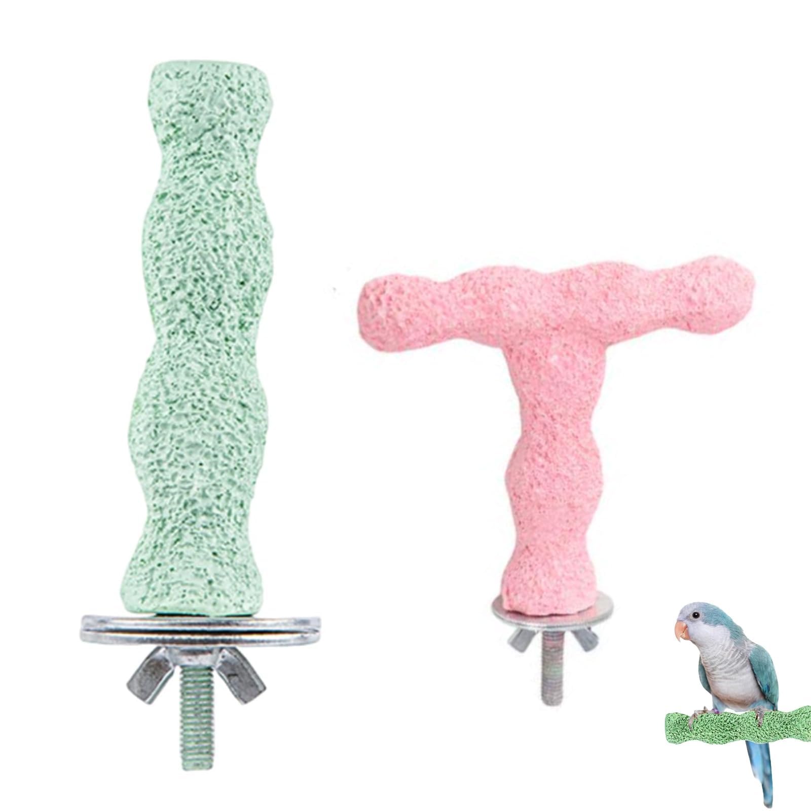 2Pcs Parrot Perch, Bird Perches for Cage, Natural Beak and Nail Maintenance, T-Shaped and Wave Designs, for Nail Trimming and Beak Grinder Bird Perch