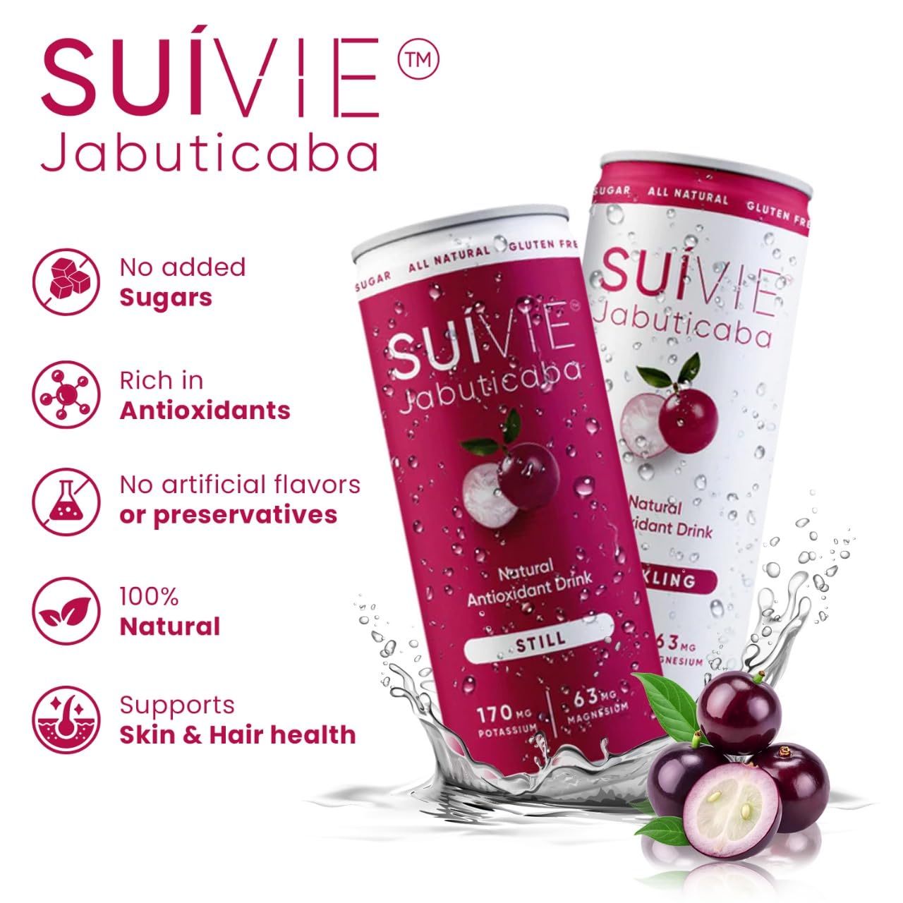 Suivie Jabuticaba Superfruit Antioxidant Drink Still (12-pack) | All Natural | No added sugars | Natural Hydration | 378mg Antioxidants,170mg Potassium, 63mg Magnesium, Vitamin C & E