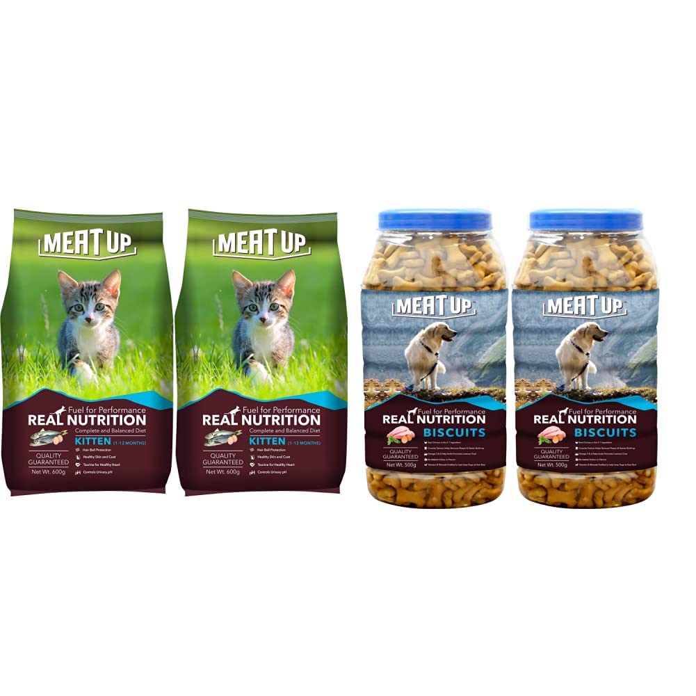 Meat Up Kitten (1-12 Months) Dry Cat Food, Ocean Fish, 600g (Buy 1 Get 1 Free) & Meat Up Chicken Flavour Real Chicken Biscuit, 500g (Buy 1 Get 1 Free) (B0B8ZJWFFW) Amazon Price History, Amazon Price Tracker