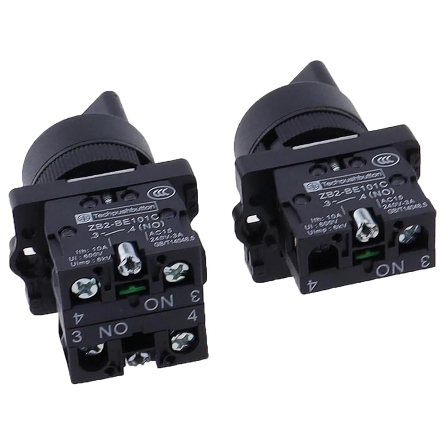 22mm 2pcs XB2-ED21 XB2-ED33 Self-Locking/Latching Knob Switch 10A/600V 2 Position 3 Position Select Button Switch(XB2-ED21)