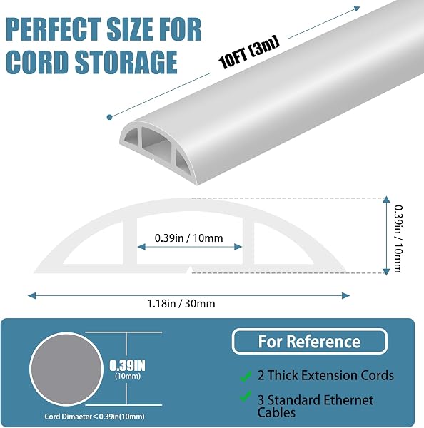 Passe-câbles autocollant 3 m - En PVC flexible - Bureau, concerts - Protection des câbles, prévention des trébuchements (3 m, blanc) - 2