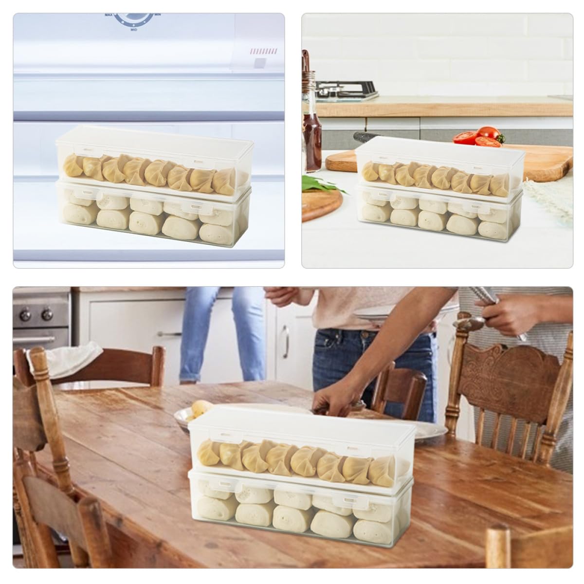 3piezas Unidades Cajas Herméticas para Alimentos con Tapa Organizadores Rectangulares para Nevera y Congelador Almacenamiento Fresco para Pasta y Fideos Recipientes Herméticos