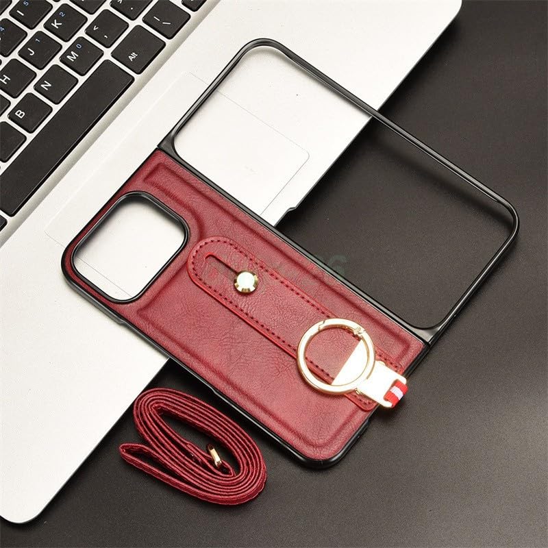 Housse Pixel 9 Pro Fold rouge en cuir avec sangle pour un quotidien connecté