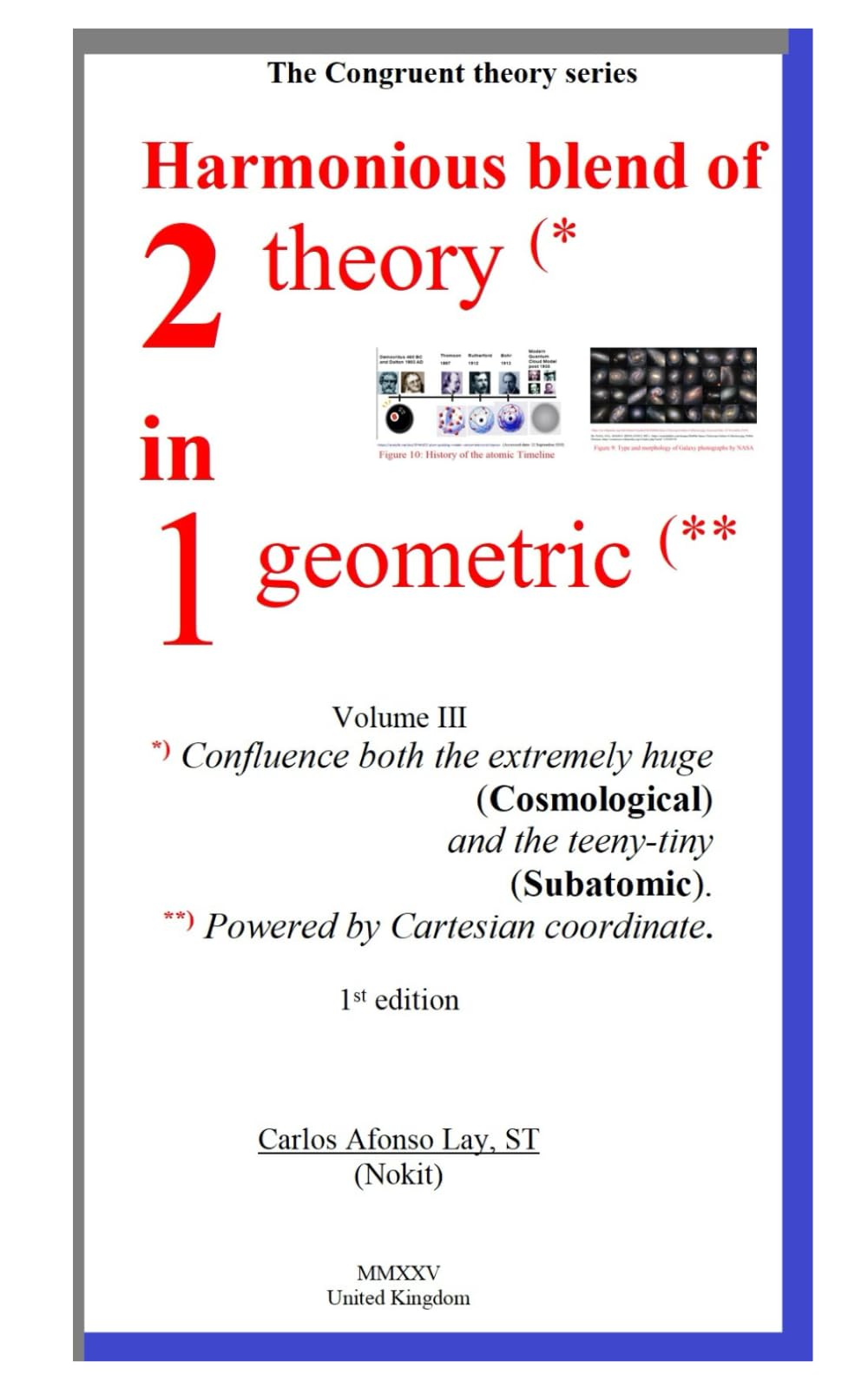 Harmonious blend of 2 theory (* in 1 geometric (**: Volume III *) Confluence both the extremely huge (Cosmological) and the teeny-tiny ... coordinate. (The congruent theory series)