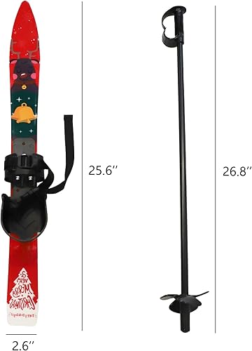Miniatura 2 de LONABR Juego de poste y esquí de nieve ligero con fijaciones, equipo de esquí de nieve resistente de 26 pulgadas para principiantes de niños (rosa)