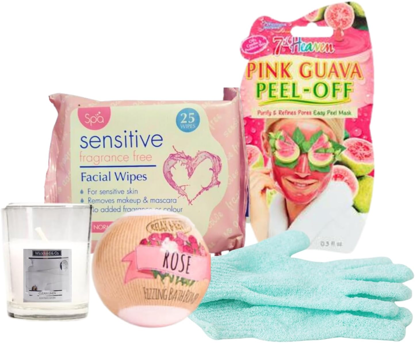 Gifts For Women, Daugther |Bath Set Pamper Hampers, Gifts For Her |Pamper Gifts for Women |Exfoliating Gloves, Rose Bath Bomb, Votive Candle, Facial Wipes and Peel-off Mask
