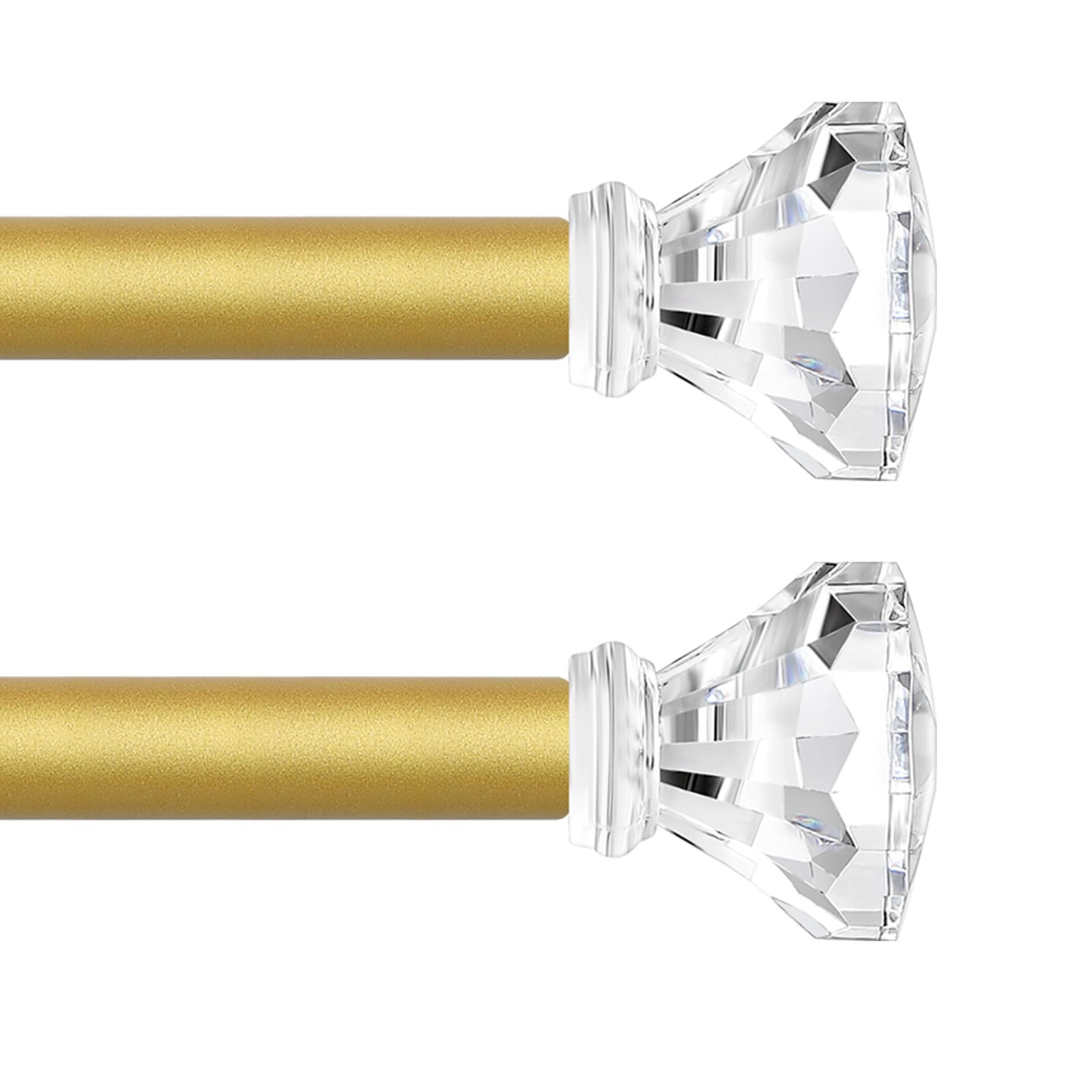 TVWOO Gold Decorative Crystal Curtain Rods 2 Pack:Heavy Duty Adjustable Window Curtains Rods for Living Room Bedroom,Brass Gold Modern Acrylic Drapery Rods Set with Clear Bling Diamond Finials,18-45"