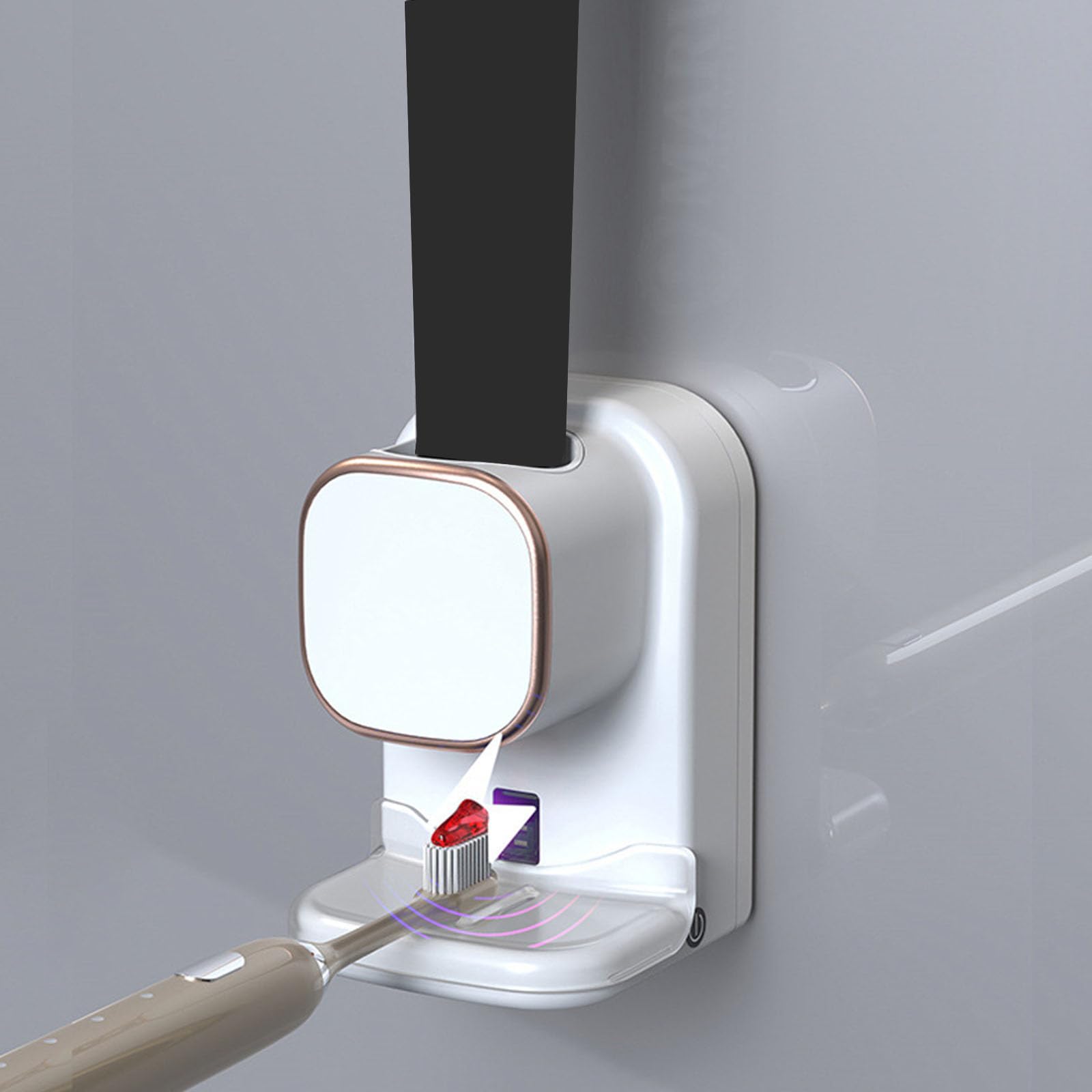 Presse-dentifrice automatique - Installation murale sans outil - Technologie de détection automatique - Compacte - Organisateurs de salle de bain - Distributeur automatique de dentifrice à induction