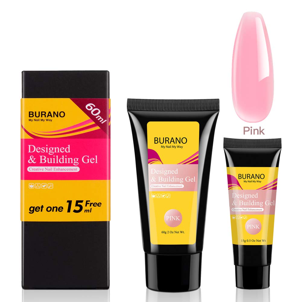BURANO Poly Nail Extension Gel, 60ml + 15ml Builder Gel Poly Extension Gel Trendy Nail Gel Builder for Nails (pink)