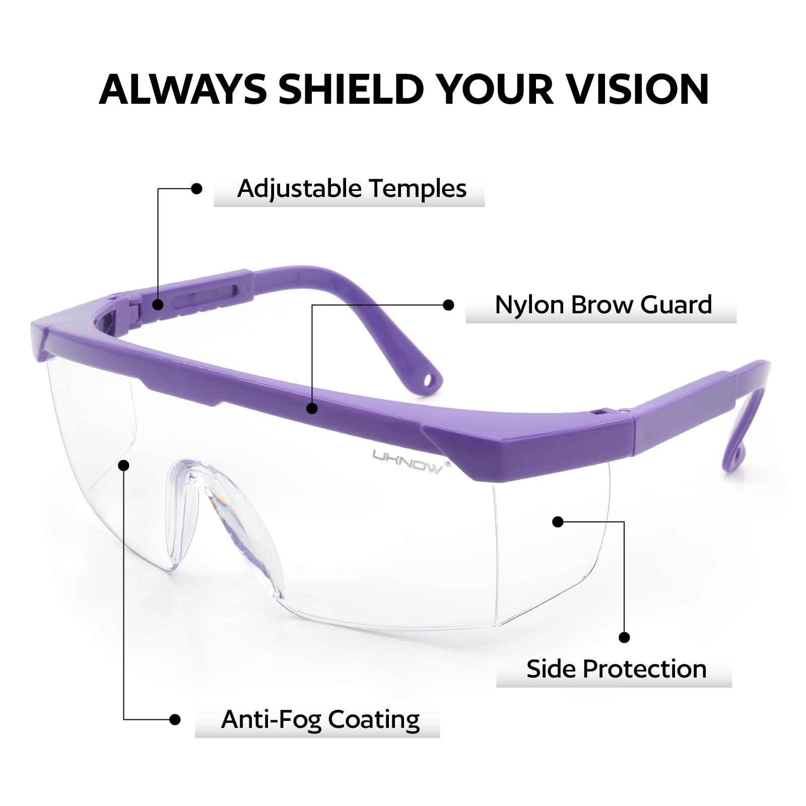 UKNOW Gafas de seguridad antivaho ANSI Z87.1, gafas protectoras ajustables, lentes transparentes de laboratorio, paquete de 2